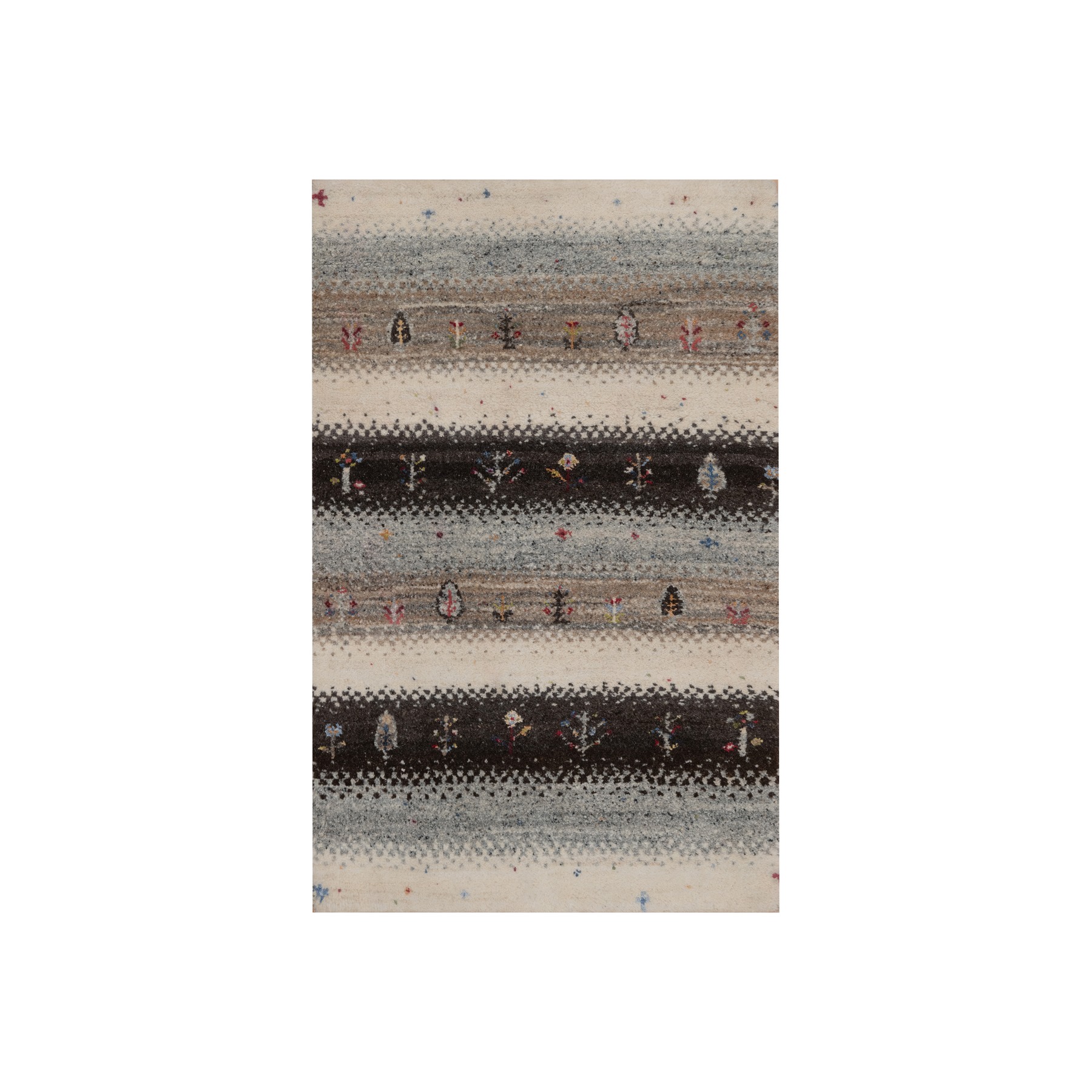 Parchment White, Modern, Lori Buft Gabbeh with Small Tree Design, Thick and Plush, Pure Wool, Hand Knotted, Sample, Mat, Oriental Rug